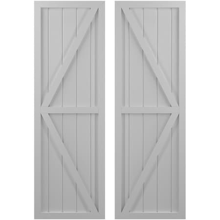 Americraft 5-Board Wood 2 Equal Panel Frmd Board-n-Batten Shutters W/ Dubl Z-Bar, ARW102BF518X70PRH